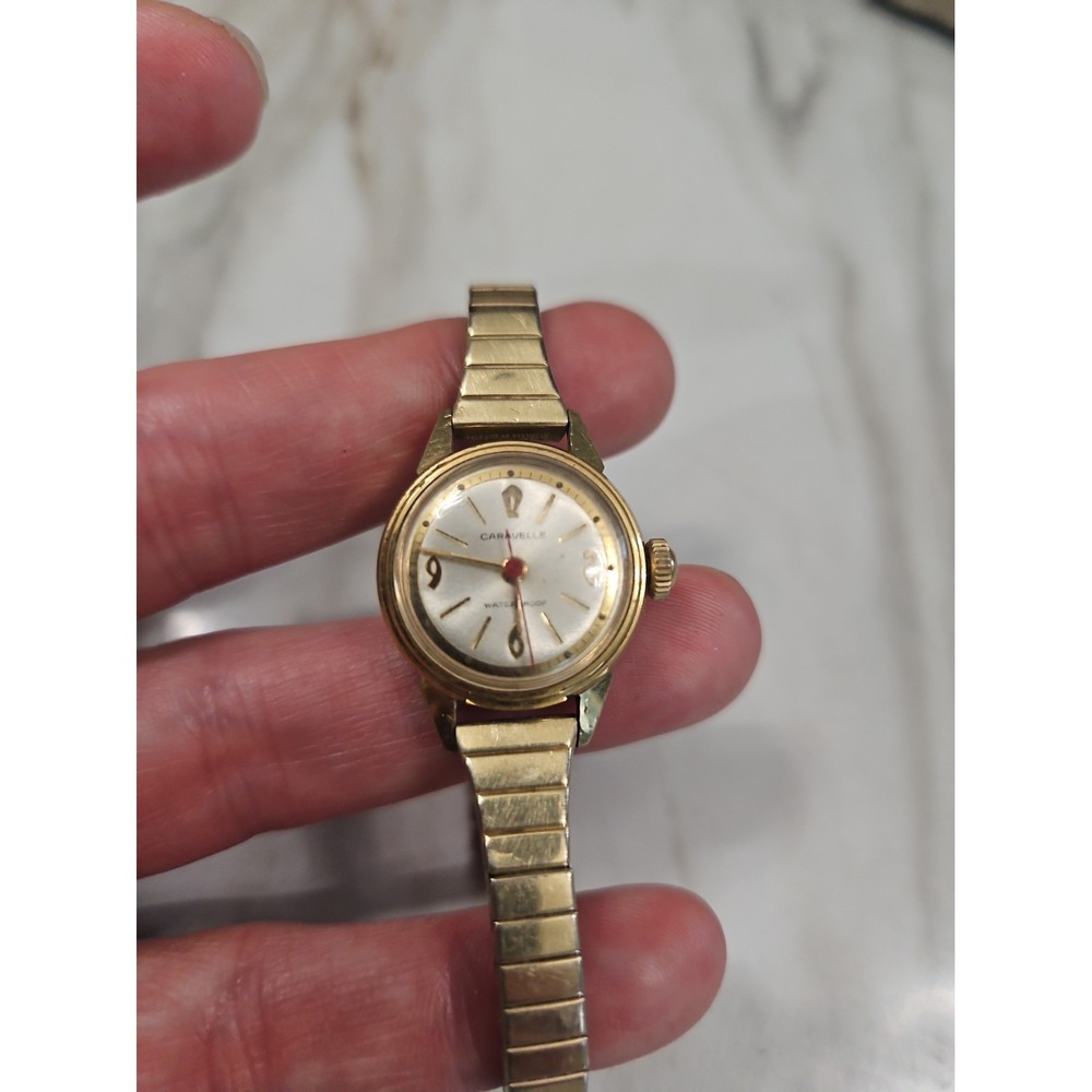 Vintage Caravelle Bulova Womens Mechanical Watch Red Seconds Needs Batt. Works
